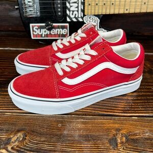 Vans Old Skool Fire Engine Red Low Top Suede / Canvas Sneakers
